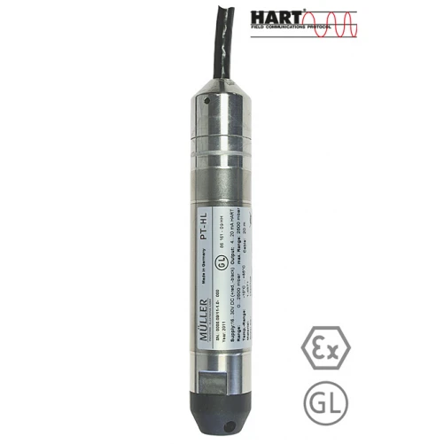 Transmisor de nivel hidrostático de seguridad intrínseca de Müller con HART | GL y homologación ATEX tipo: PT-HL