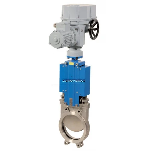 Knife gate valve electric actuated 230V AC IP67 DN150 Knife gate valve metal seat Iron, on-off MT 230V