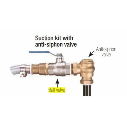 METALLIC TUBE SUCTION KIT WITH CHECK VALVE WITH FILTER, BALL VALVE & ANTI-SIPHON VALVE + 3 m SUCTION HOSE