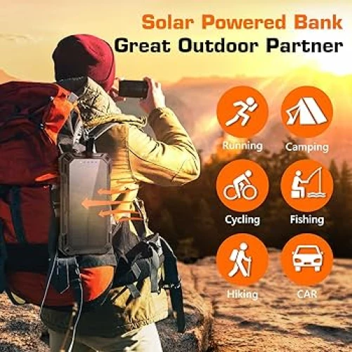 Solar Powerbank 30000mAh | draadloos opladen - robuust design - ingebouwde zonnecel - meerder USB-poorten - Afbeelding 3