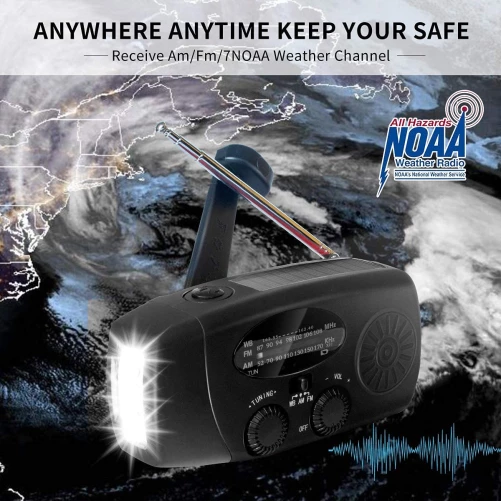 Noodradio NOAA/AM/FM en opwindbaar | Zwart - Εικόνα 8