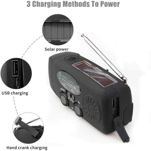 Noodradio NOAA/AM/FM en opwindbaar | Zwart - Image 4