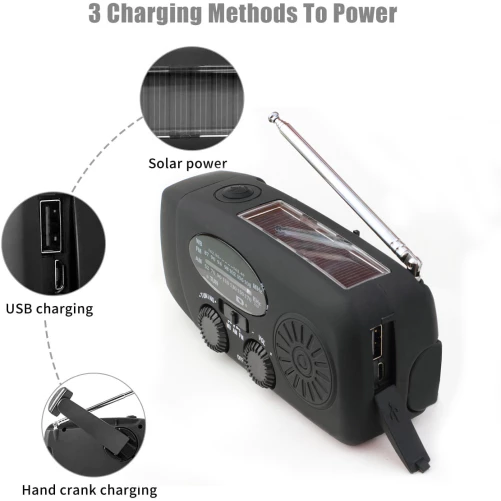 Noodradio NOAA/AM/FM en opwindbaar | Zwart - Εικόνα 4